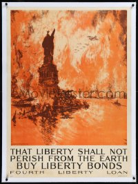 9m0222 THAT LIBERTY SHALL NOT PERISH FROM THE EARTH linen 30x41 WWI war poster 1918 Pennell art of NY