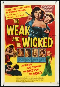 9m0817 WEAK & THE WICKED linen 1sh 1954 strips bare raw facts of women in prison, bad girl Diana Dors