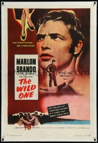 9m0831 WILD ONE linen 1sh 1953 ultimate biker Marlon Brando, c'mon baby let's have fun!