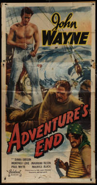 9p0182 ADVENTURE'S END 3sh R1949 different image of barechested John Wayne fighting on ship, rare!