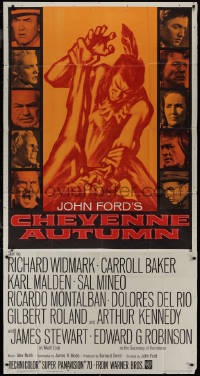 9p0194 CHEYENNE AUTUMN 3sh 1964 John Ford, Rehberger art of soldier fighting Native American!