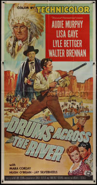 9p0203 DRUMS ACROSS THE RIVER 3sh 1954 Audie Murphy in an empire of savage hate, cool art, rare!