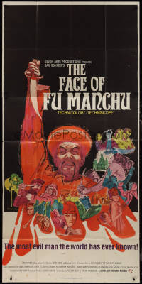 9p0205 FACE OF FU MANCHU 3sh 1965 art of Asian villain Christopher Lee by Mitchell Hooks, Sax Rohmer