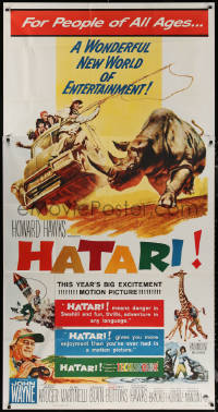 9p0214 HATARI 3sh 1962 Howard Hawks, great Frank McCarthy artwork of John Wayne in Africa!