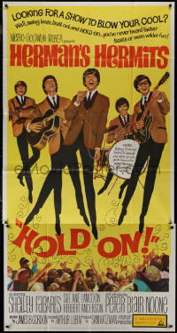 9p0216 HOLD ON 3sh 1966 rock & roll, great full-length image of Herman's Hermits performing!