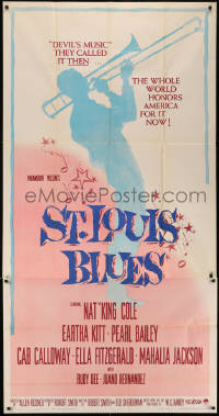 9p0253 ST. LOUIS BLUES 3sh 1958 Nat King Cole, the life & music of W.C. Handy, cool silhouette art!