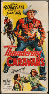 9p0260 THUNDERING CARAVANS 3sh 1952 great artwork of cowboy Rocky Lane w/smoking gun & Black Jack!