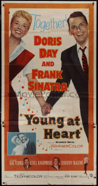9p0270 YOUNG AT HEART 3sh 1954 huge romantic image of Doris Day & Frank Sinatra holding hands!