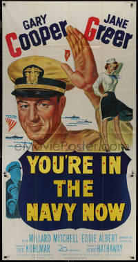 9p0269 YOU'RE IN THE NAVY NOW 3sh 1951 huge artwork image of officer Gary Cooper + sexy Jane Greer!