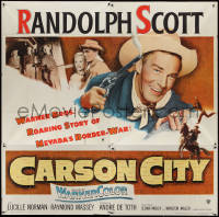 9p0157 CARSON CITY 6sh 1952 cowboy Randolph Scott w/smoking gun in Nevada's border war, ultra rare!