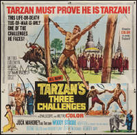9p0179 TARZAN'S THREE CHALLENGES 6sh 1963 Edgar Rice Burroughs, art of bound Jock Mahoney, rare!
