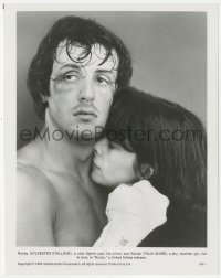 9p0735 ROCKY 8x10.25 still 1976 best c/u of bruised boxer Sylvester Stallone embracing Talia Shire!