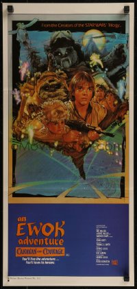 9p0338 CARAVAN OF COURAGE Aust daybill 1984 An Ewok Adventure, Star Wars, art by Drew Struzan!