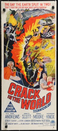 9p0344 CRACK IN THE WORLD Aust daybill 1965 atom bomb explodes, thank God it's only a motion picture!
