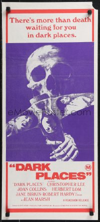 9p0348 DARK PLACES Aust daybill 1974 image of skull & pick, there's more than death waiting for you