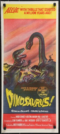 9p0352 DINOSAURUS Aust daybill 1960 great art of battling prehistoric T-rex & brontosaurus monsters!