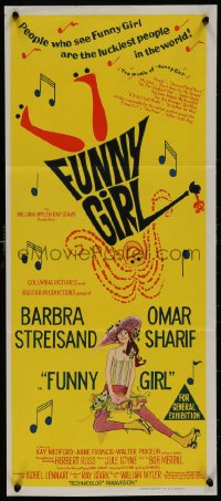 9p0364 FUNNY GIRL Aust daybill 1969 hand litho of Barbra Streisand, directed by William Wyler!