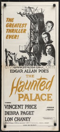 9p0368 HAUNTED PALACE brown style Aust daybill 1970s Vincent Price, Lon Chaney, Edgar Allan Poe!