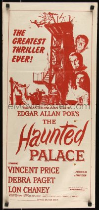 9p0369 HAUNTED PALACE red style Aust daybill 1970s Vincent Price, Lon Chaney, Edgar Allan Poe!