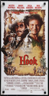 9p0372 HOOK Aust daybill 1991 artwork of pirate Dustin Hoffman & Robin Williams by Drew Struzan!