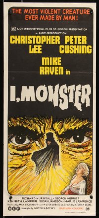 9p0375 I, MONSTER Aust daybill 1971 Christopher Lee & Peter Cushing in a Dr. Jekyll & Mr. Hyde story!