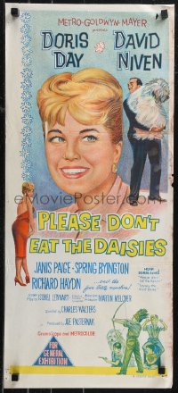 9p0403 PLEASE DON'T EAT THE DAISIES Aust daybill 1960 art of pretty smiling Doris Day, David Niven w/dog