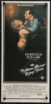 9p0405 POSTMAN ALWAYS RINGS TWICE Aust daybill 1981 art of Jack Nicholson & Jessica Lange by Rudy Obrero!