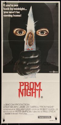 9p0408 PROM NIGHT Aust daybill 1980 Jamie Lee Curtis won't be home if she's not back by midnight!