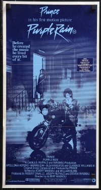 9p0409 PURPLE RAIN Aust daybill 1984 great image of Prince riding motorcycle, in his first motion picture!