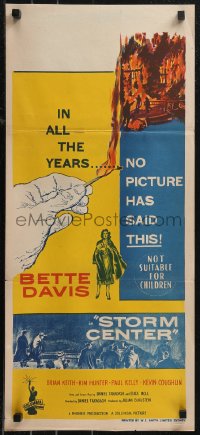 9p0429 STORM CENTER Aust daybill 1956 different art of Bette Davis, scenes of firemen vs. inferno!
