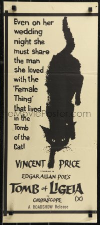 9p0446 TOMB OF LIGEIA Aust daybill 1970s Vincent Price, Roger Corman, Edgar Allan Poe, cool cat artwork!