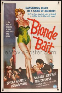 9p0469 BLONDE BAIT 1sh R1950s full-length sexy smoking bad girl Beverly Michaels is a silken trap!