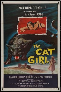 9p0473 CAT GIRL 1sh 1957 cool black panther & sexy girl art, to caress her is to tempt DEATH!