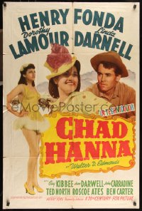 9p0474 CHAD HANNA 1sh 1940 Henry Fonda with beautiful Dorothy Lamour & Linda Darnell!