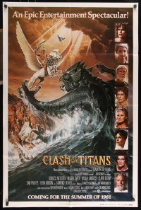 9p0481 CLASH OF THE TITANS advance 1sh 1981 Ray Harryhausen, Goozee art, white credits design!