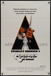 9p0483 CLOCKWORK ORANGE 1sh 1972 Stanley Kubrick, Castle art of Malcolm McDowell, R-rated!