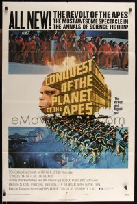 9p0486 CONQUEST OF THE PLANET OF THE APES style B 1sh 1972 Roddy McDowall, the apes are revolting!