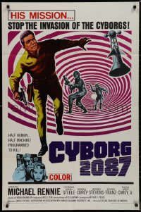9p0489 CYBORG 2087 1sh 1966 Michael Rennie must stop the invasion of the cyborgs, cool sci-fi art!