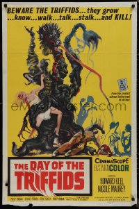 9p0493 DAY OF THE TRIFFIDS 1sh 1962 classic English sci-fi horror, cool art of monster with girl!