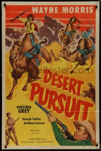 9p0494 DESERT PURSUIT 1sh 1952 Wayne Morris & cowboys riding imported camels instead of horses!