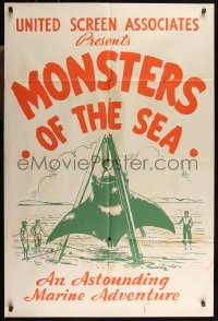 9p0495 DEVIL MONSTER 1sh R1930s Monsters of the Sea, cool artwork of giant manta ray!