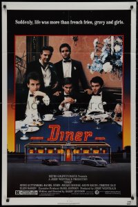 9p0497 DINER 1sh 1982 Barry Levinson, Kevin Bacon, Daniel Stern, Mickey Rourke, art by Joe Garnett!