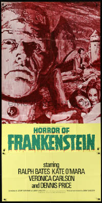 9p0274 HORROR OF FRANKENSTEIN English 3sh 1971 Hammer horror, close up art of monster with axe!