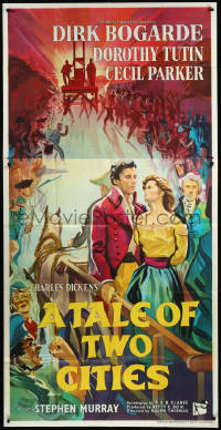 9p0276 TALE OF TWO CITIES English 3sh 1958 art of Dirk Bogarde on his way to execution, Dickens!