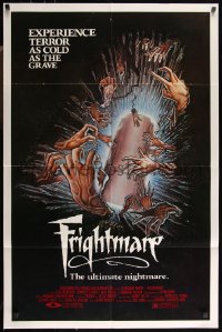 9p0524 FRIGHTMARE 1sh 1983 terror as cold as the grave, wild horror art of coffin and hands by Lamb!
