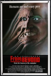 9p0525 FROM BEYOND 1sh 1986 H.P. Lovecraft, wild sci-fi horror image, humans are such easy prey!