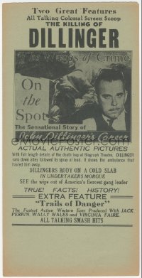 9p0079 KILLING OF DILLINGER/TRAILS OF DANGER herald 1934 all talking colossal screen scoop!