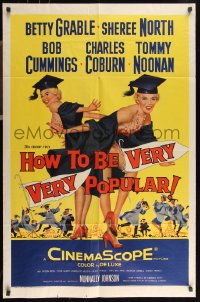 9p0536 HOW TO BE VERY, VERY POPULAR 1sh 1955 art of sexy students Betty Grable & Sheree North!