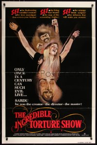 9p0540 INCREDIBLE TORTURE SHOW 1sh 1976 see the flesh-eating cannibal women, weird sexy horror art!