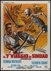 9p1677 7th VOYAGE OF SINBAD Italian 1p R1976 Harryhausen fantasy classic, different monster art!